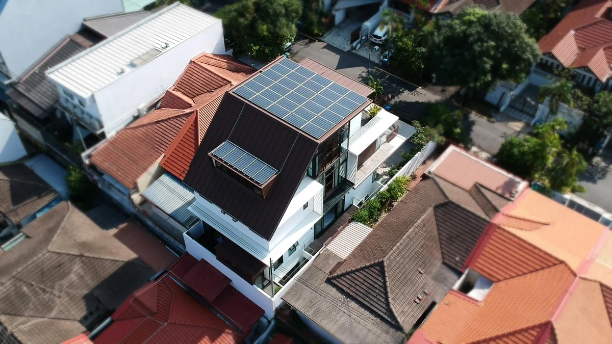 Rezeca Renewables 9.10 kWp solar panel installation on a metal roof at a landed home on Chiselhurst Grove, Serangoon Gardens, Singapore