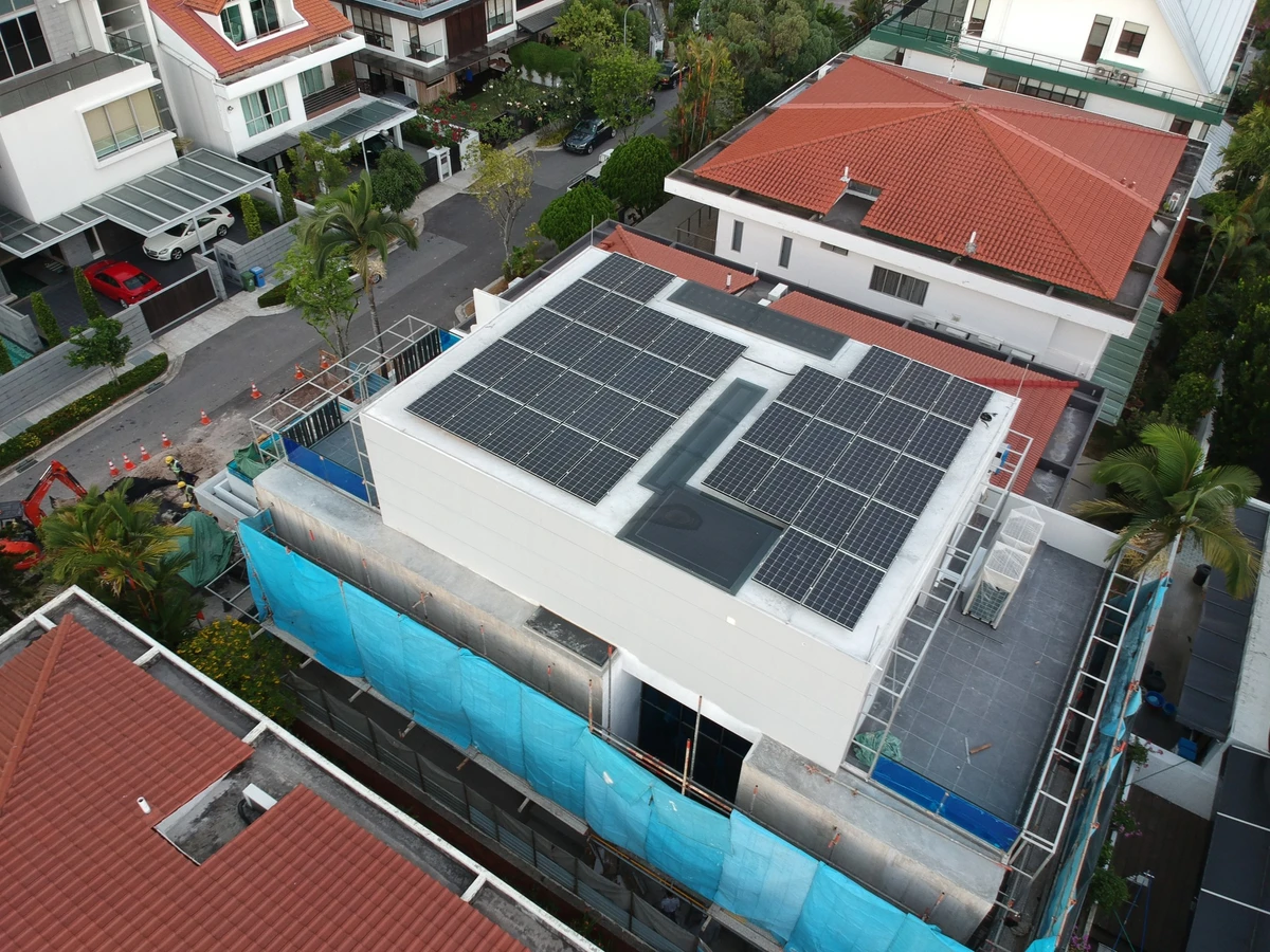 Rezeca Renewables 18.45 kWp solar panel installation on a flat RC roof at a landed home on Faber Grove, West Coast, Singapore
