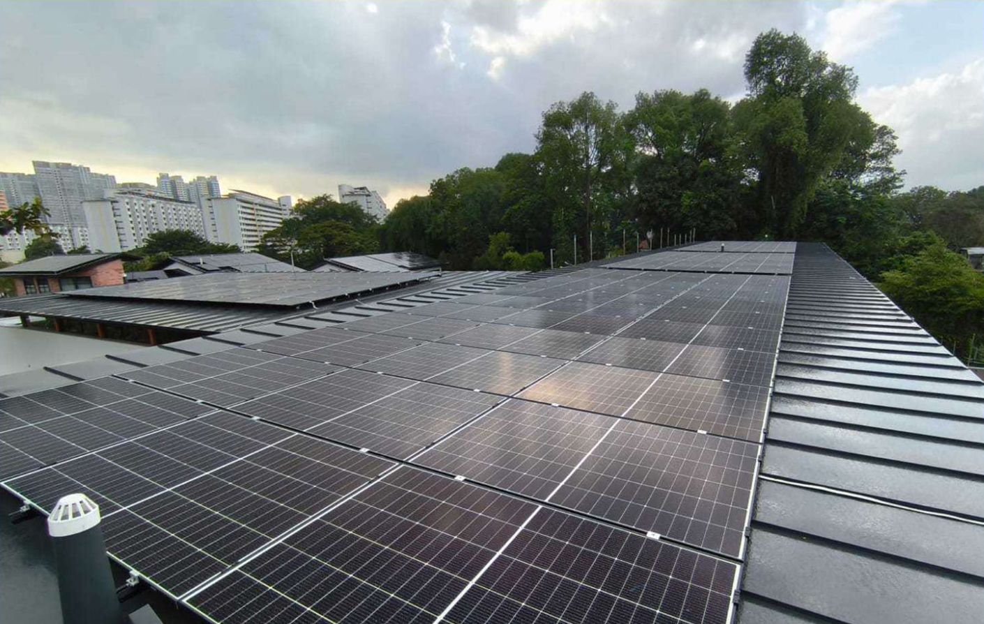 40 kWp solar panel array on the roof of a Good Class Bungalow in the Holland Road area of Singapore.
