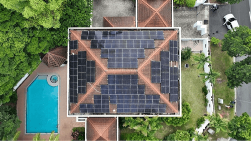 40 kWp solar panel array on the roof of a Good Class Bungalow in the Holland Road area of Singapore.