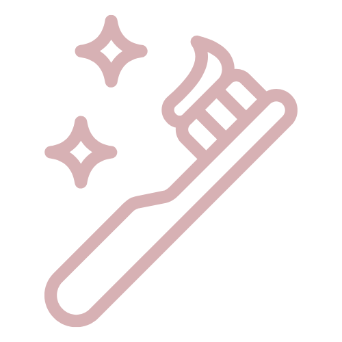 Zahnputzbecher mit Zahnbürste und funkelnden Reinigungssymbolen.