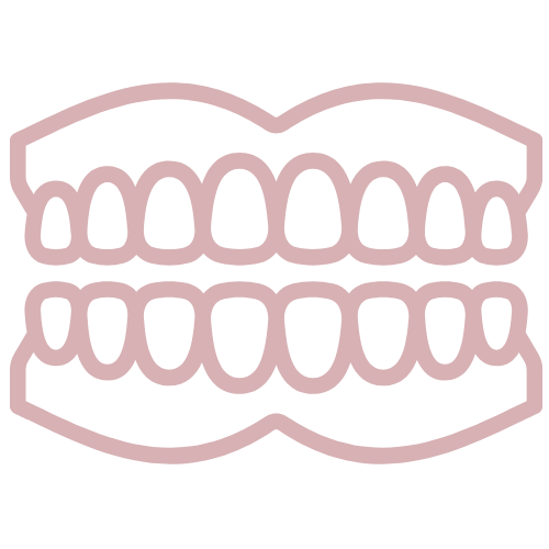 Symbolische Darstellung eines Gebisses mit oberen und unteren Zähnen.