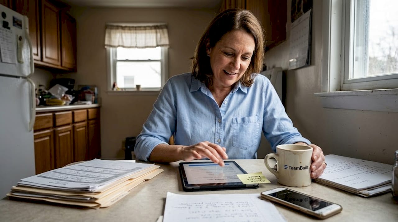 Person reviewing availabilities at kitchen table