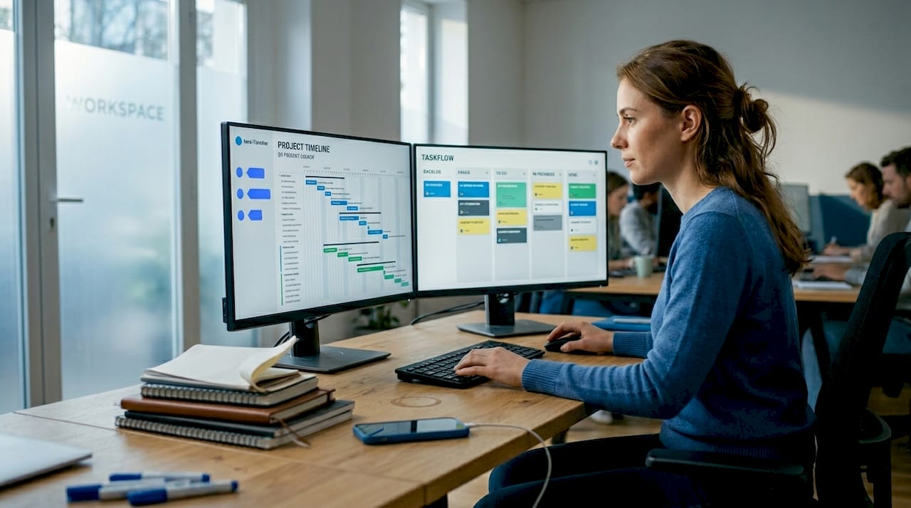 Project lead viewing timeline and task list screens