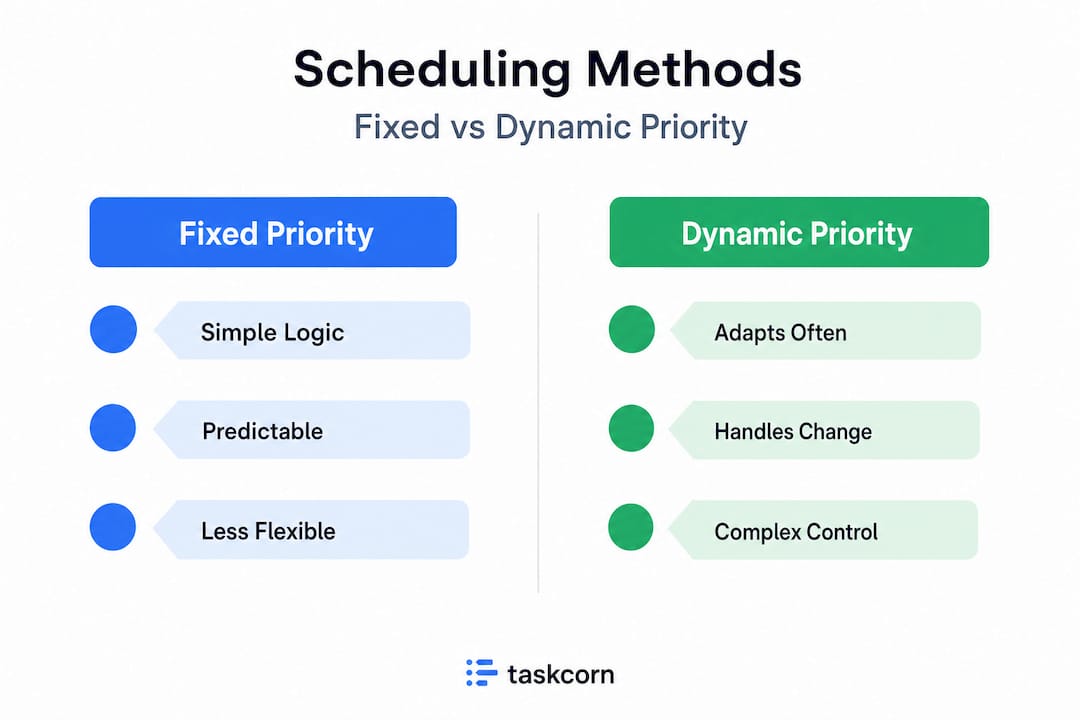 Infographic contrasting fixed and dynamic scheduling