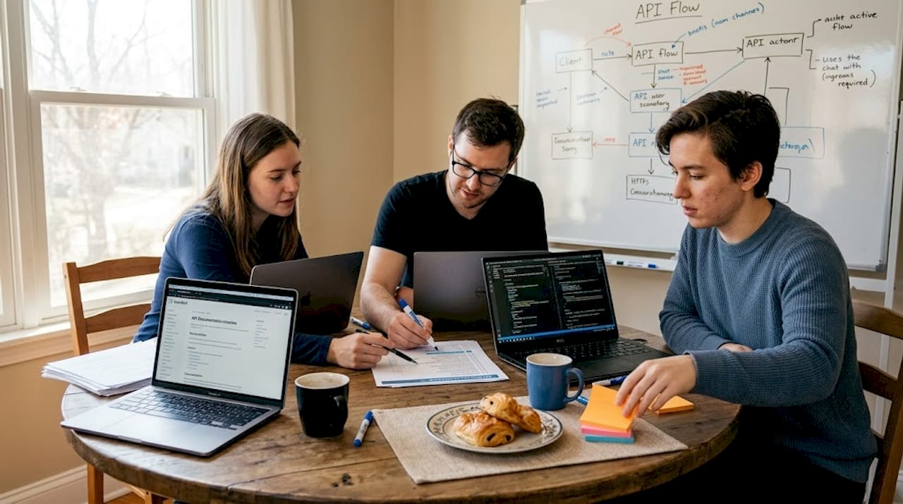 Team working through API automation tasks together