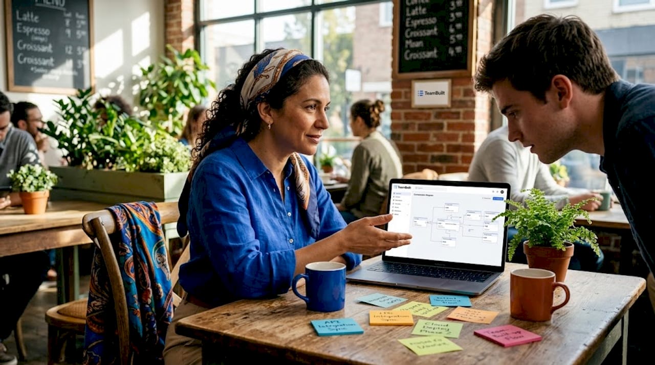 Manager and teammate discussing workflow orchestration