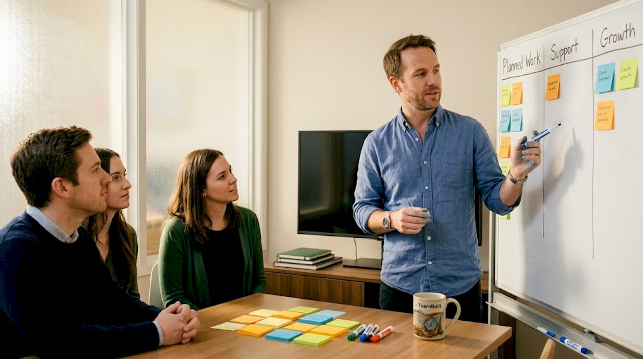 Team lead explaining work type allocation