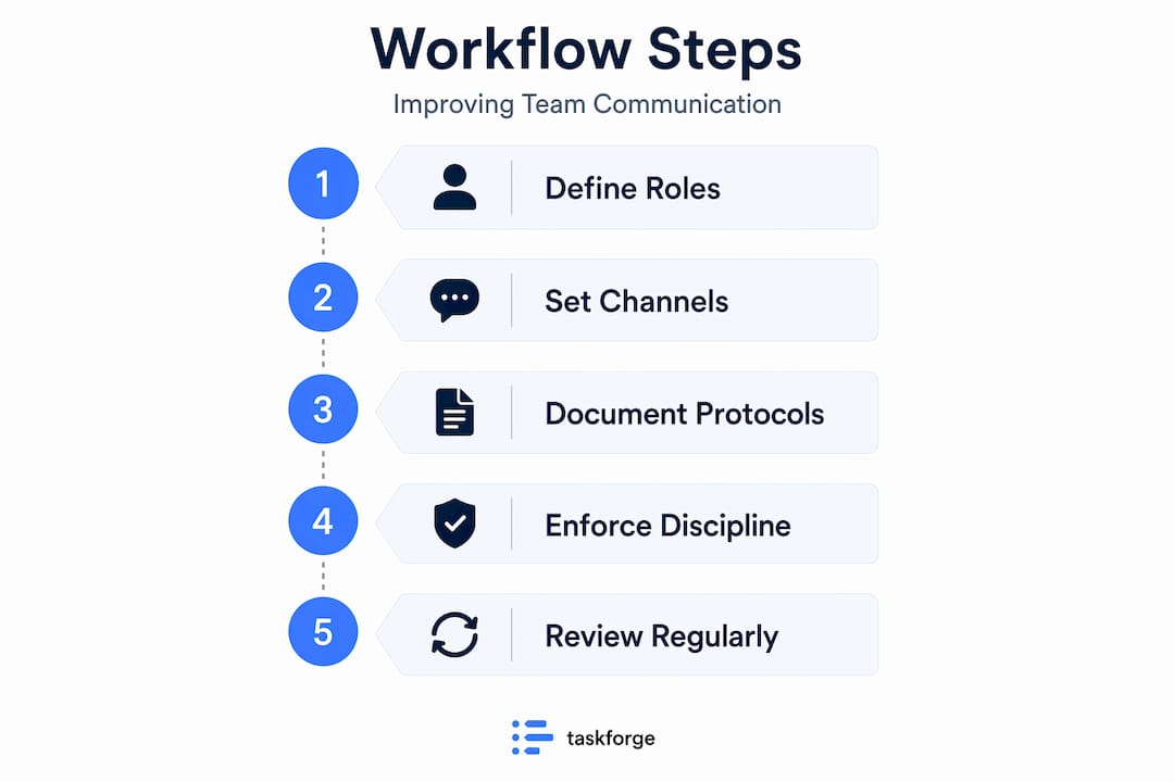 Infographic showing team communication workflow steps
