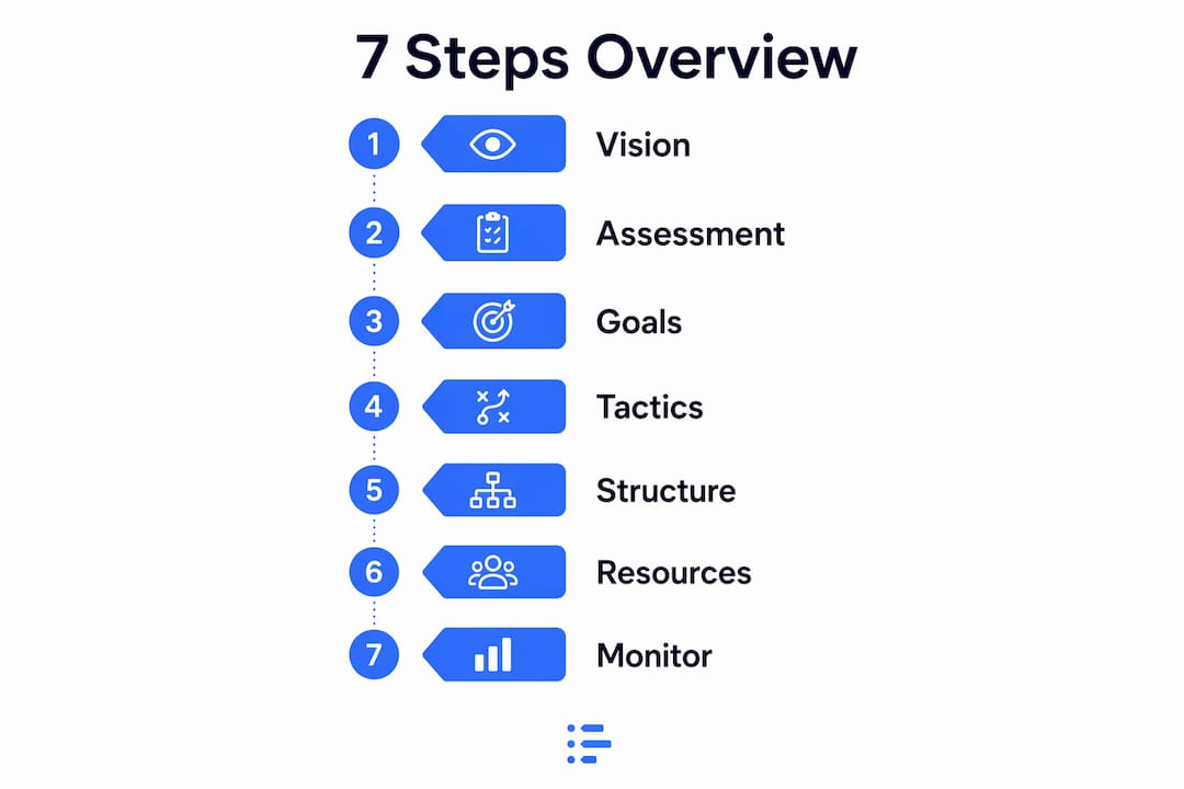 Infographic showing seven steps of organizational planning process