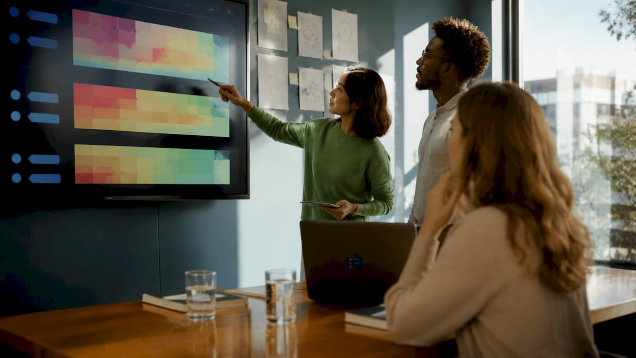Team pointing at utilization heatmap dashboard