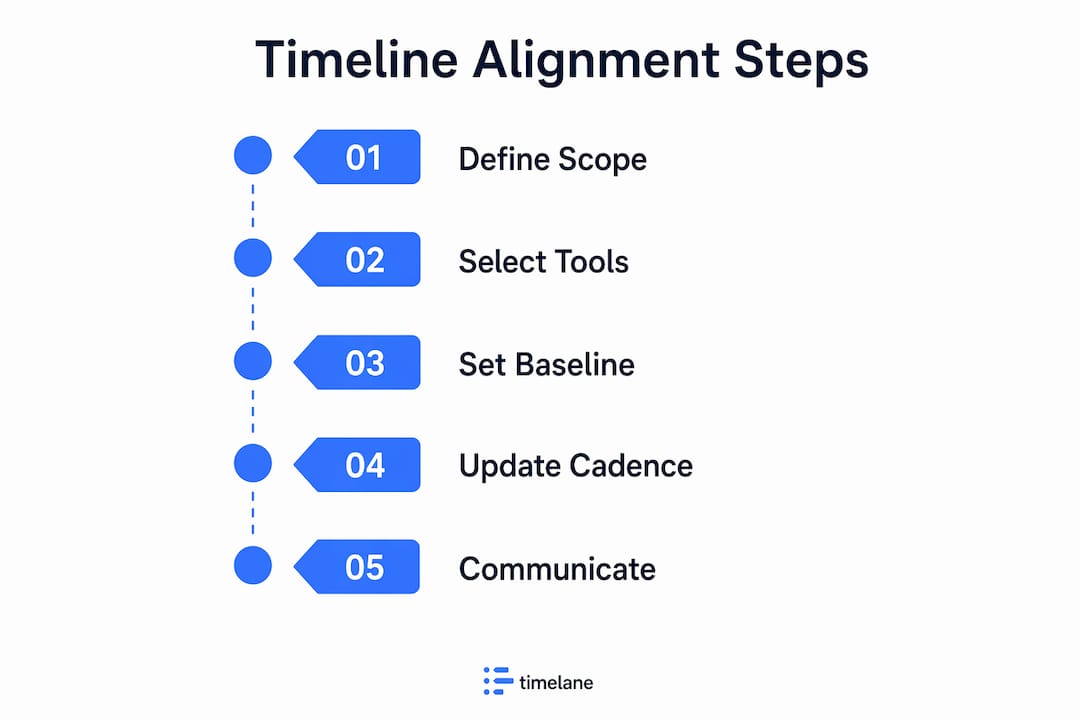 Infographic showing five steps to align project timelines