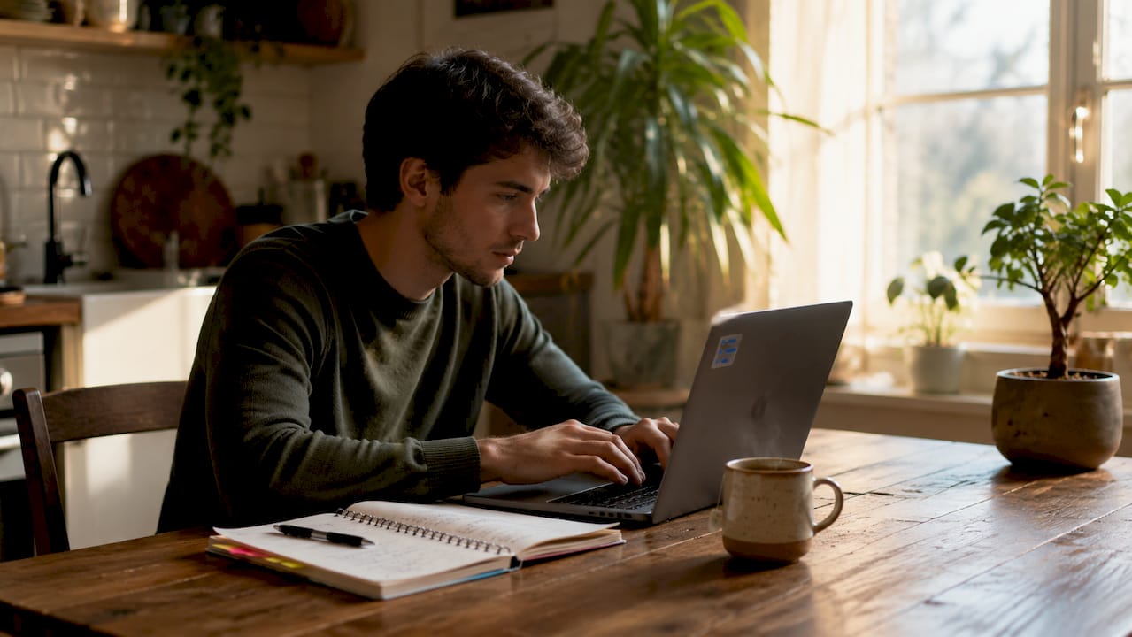 Developer hands typing on laptop at home
