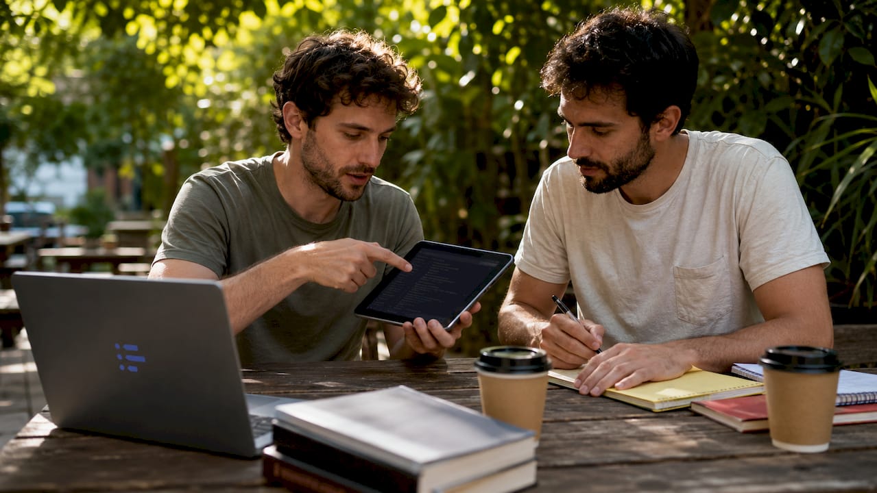 Two developers collaborating on coordination challenges