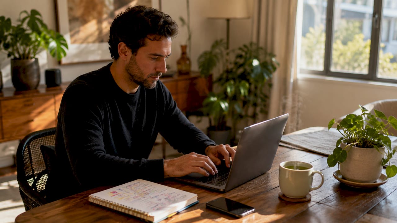 Project manager working on resource plan on laptop