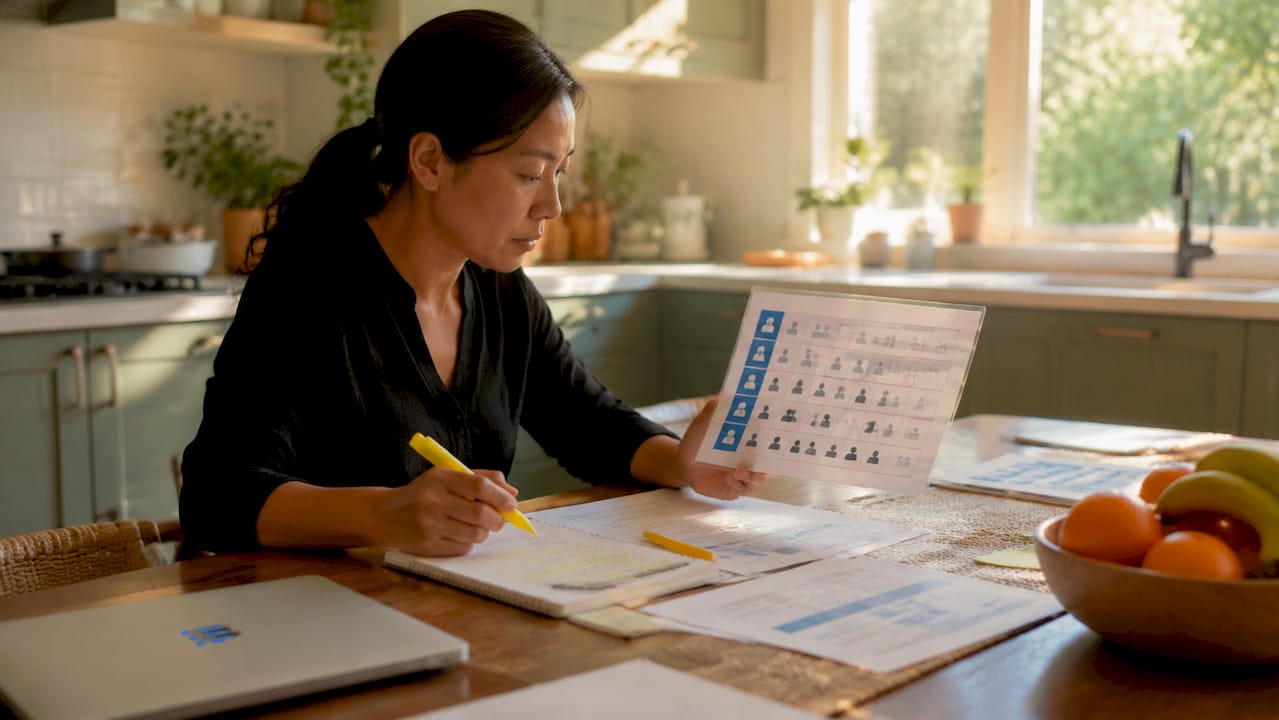 Woman reviewing tech team roles chart