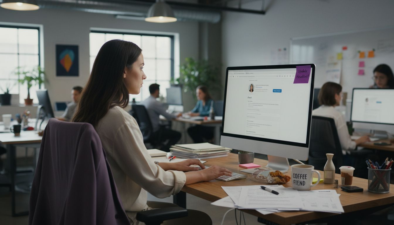 Professional customizing LinkedIn profile in agency