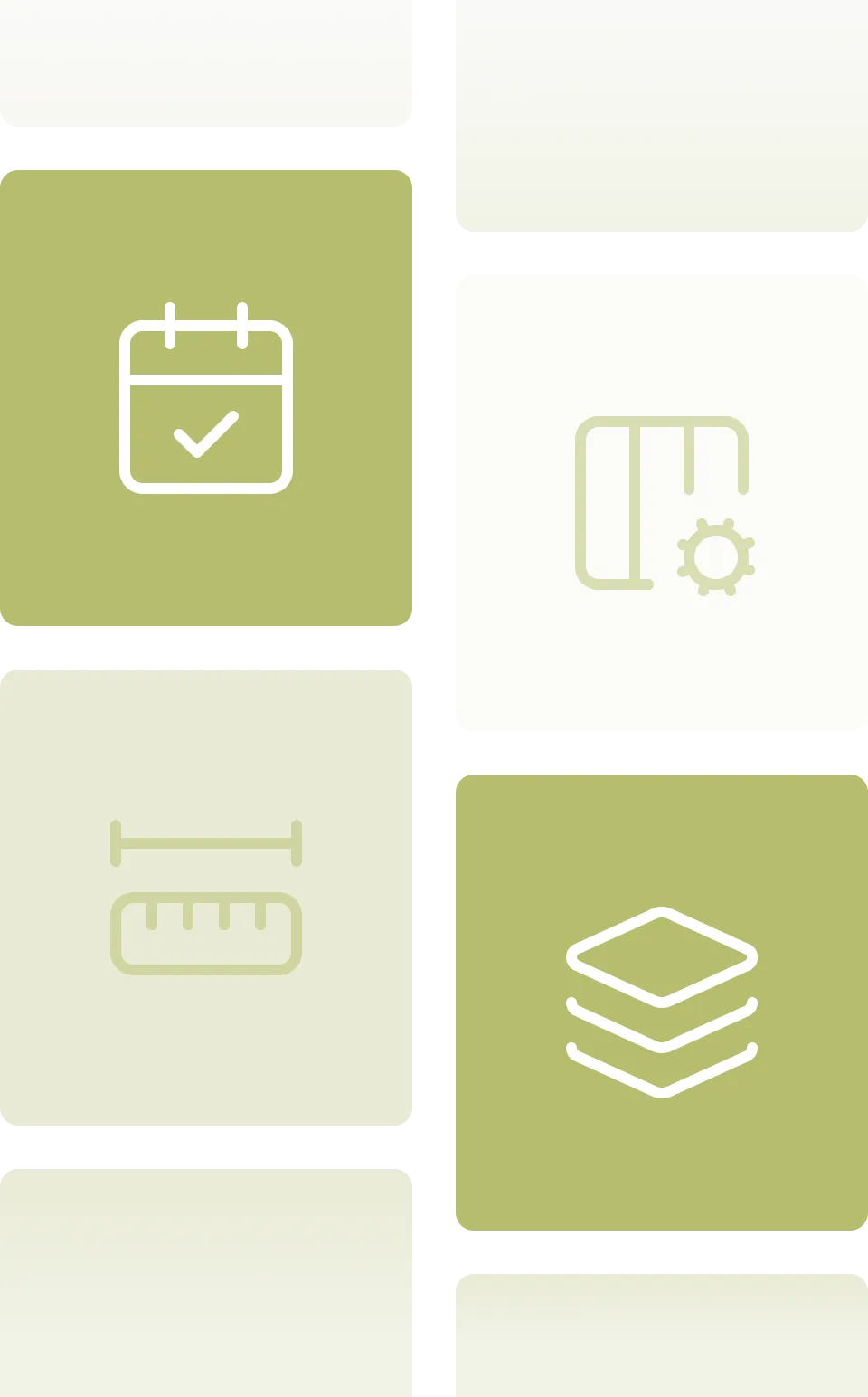 Grafische Übersicht zu Leistungen in Projektmanagement, Design und Konstruktion