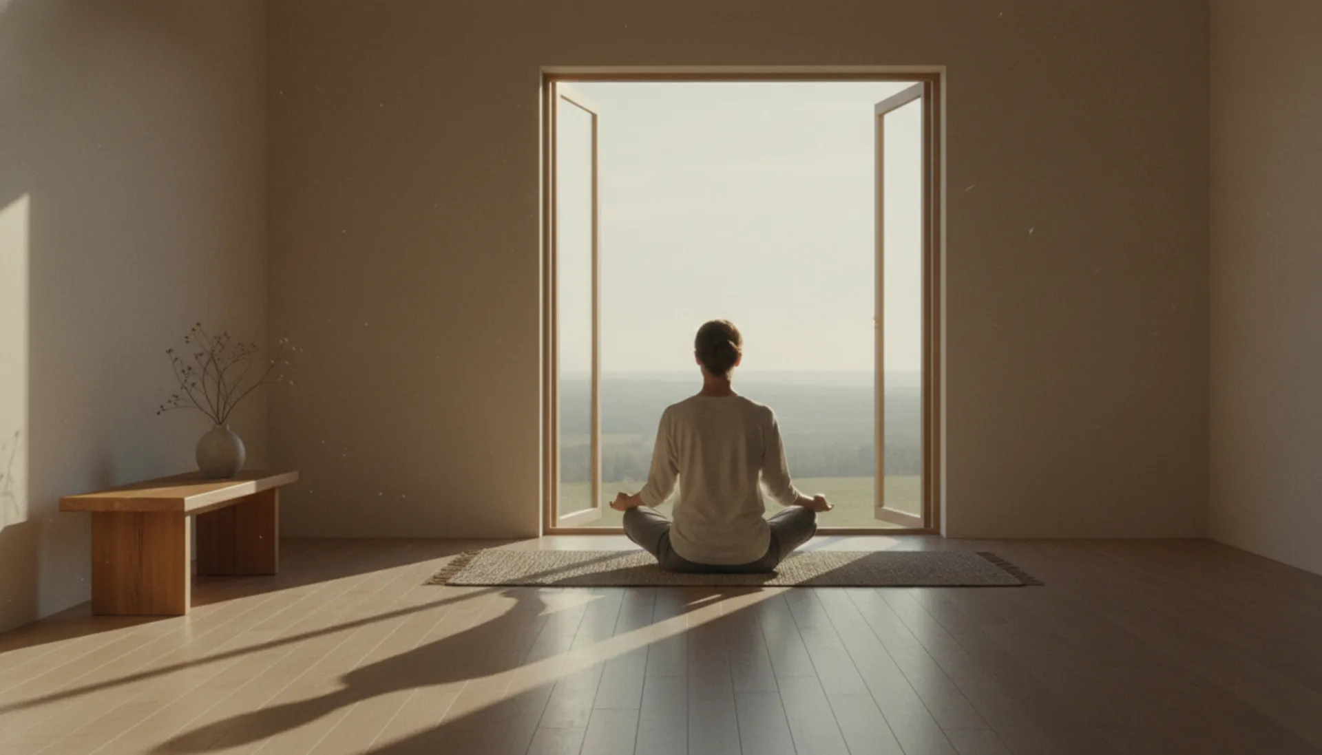 Person meditating mindfully in a peaceful natural setting