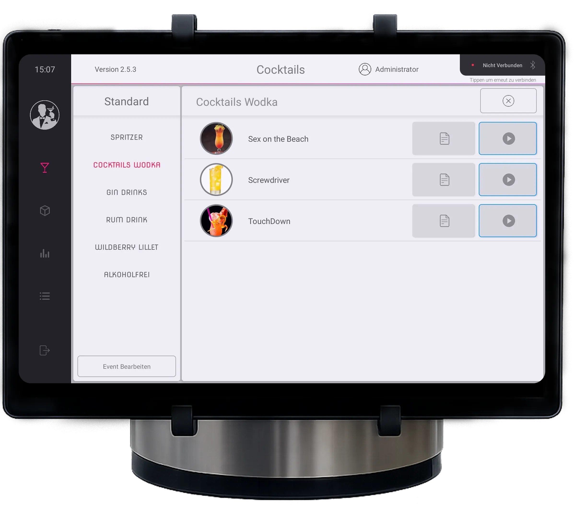 Einfache Touch-Bedienung der Go Cocktails Cocktailmaschine für Events