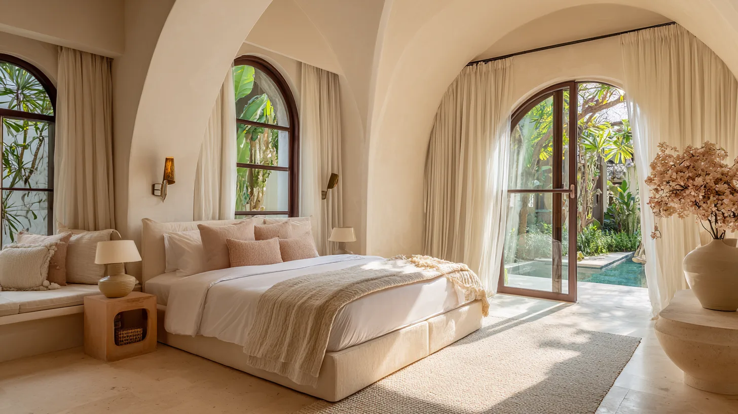Chambre style soft luxury avec décoration intérieure soignée dans une villa de luxe à Bali par Genesis