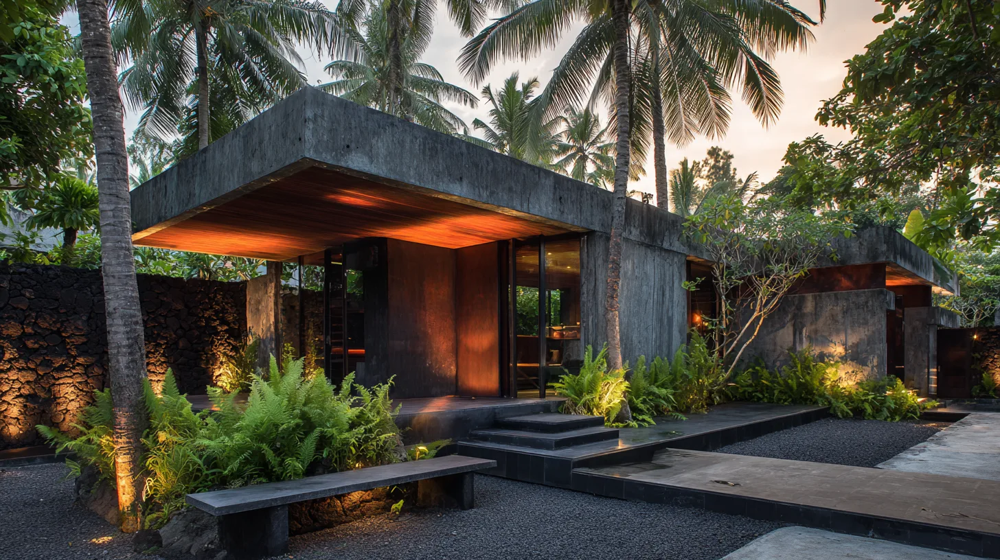 Extérieur de villa 2 chambres style brutaliste avec jardin à Bali par Genesis