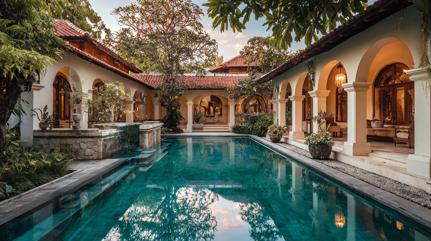 Extérieur de villa 4 chambres style méditerranéen avec piscine privée à Bali par Genesis