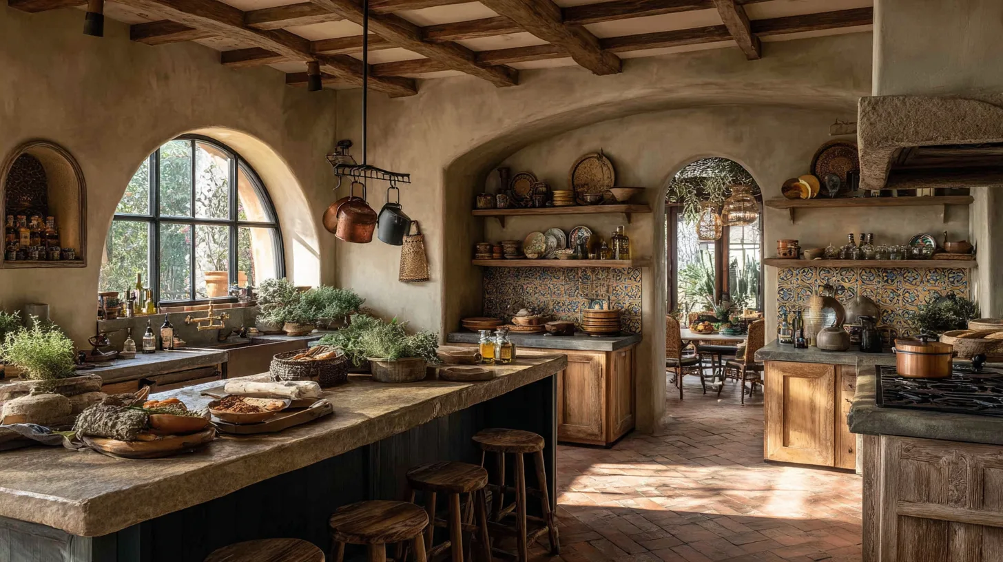 Cuisine entièrement équipée avec îlot style méditerranéen dans une villa de luxe à Bali par Genesis