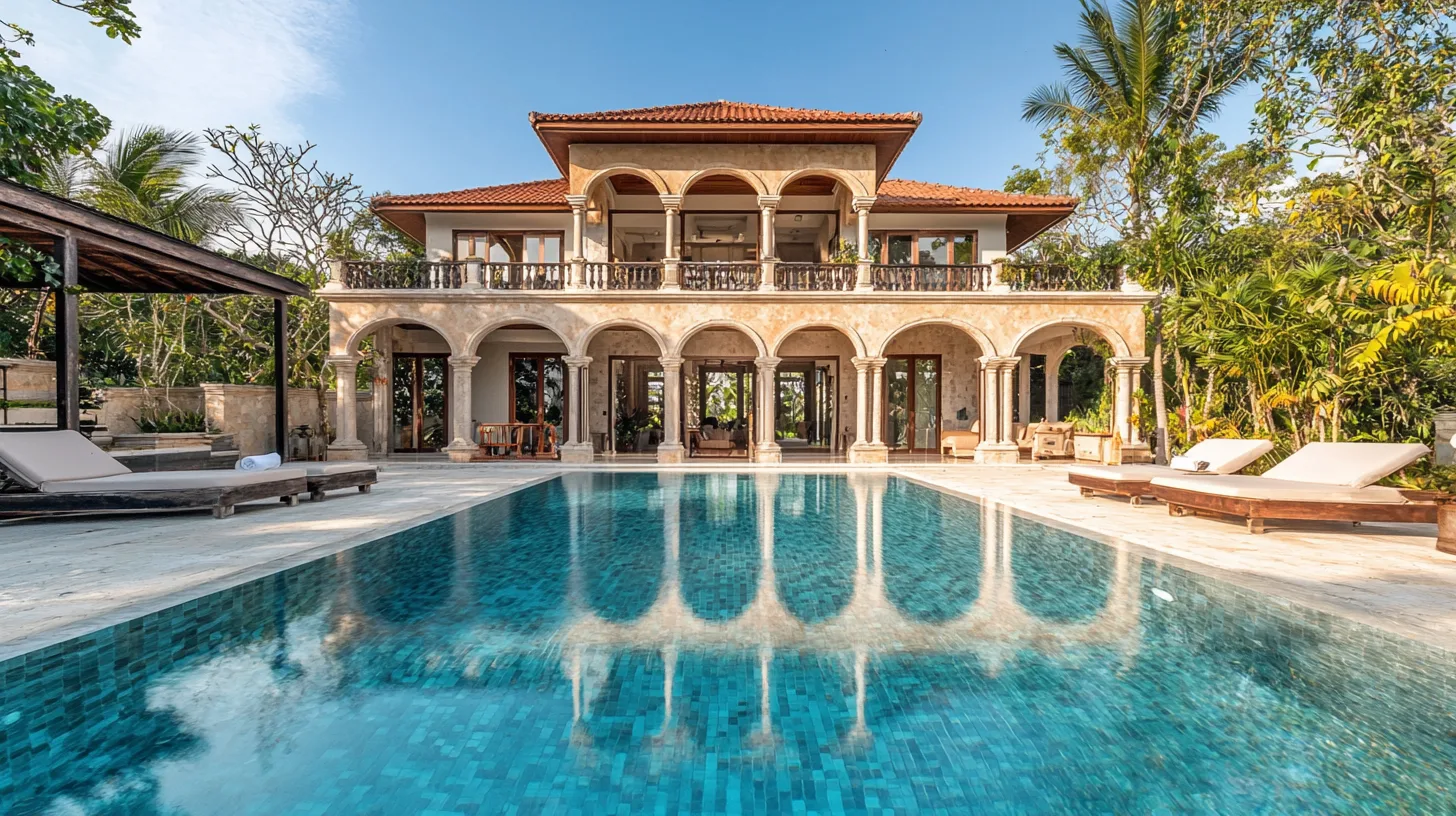 Extérieur de domaine 6 chambres style méditerranéen avec piscine et jardins à Bali par Genesis