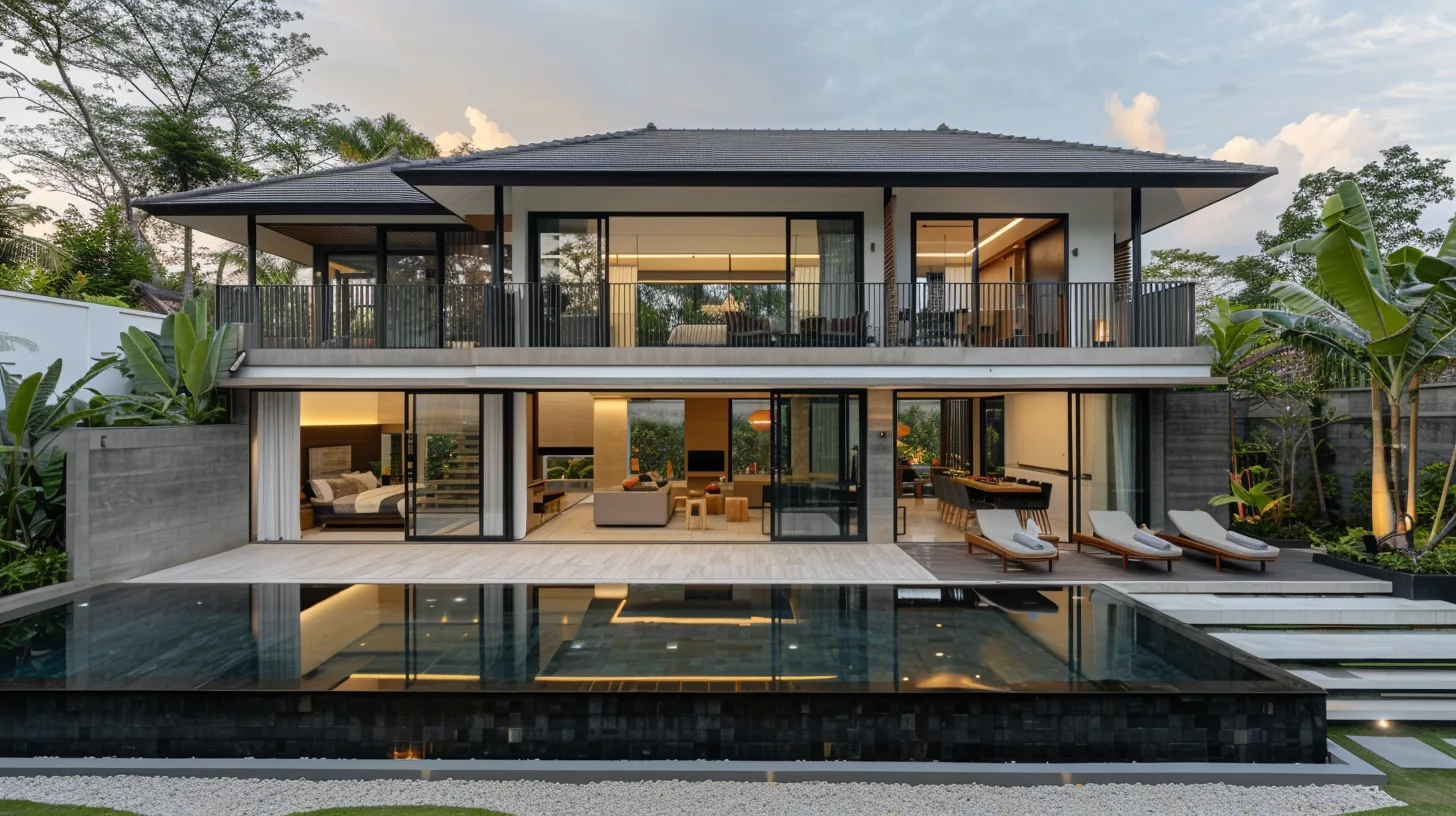 Extérieur de villa 5 chambres style japandi avec prestations haut de gamme à Bali par Genesis