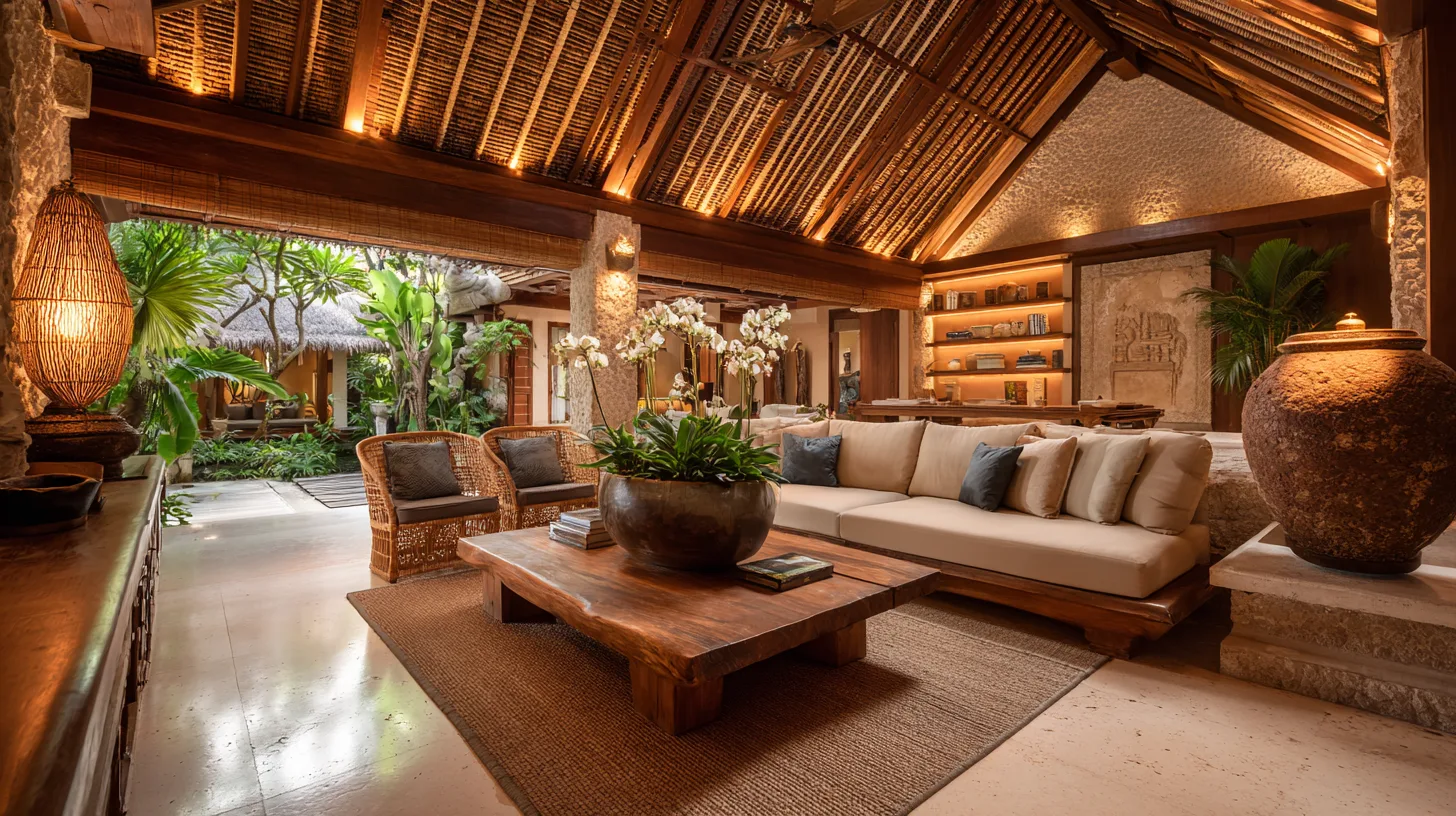 Salon ouvert style balinais traditionnel dans une villa de luxe à Bali par Genesis