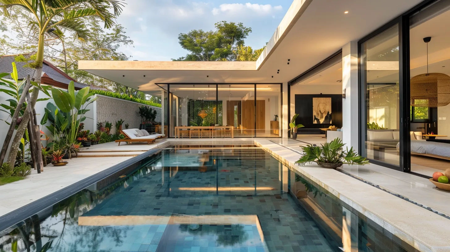 Extérieur de villa 2 chambres style japandi avec jardin à Bali par Genesis