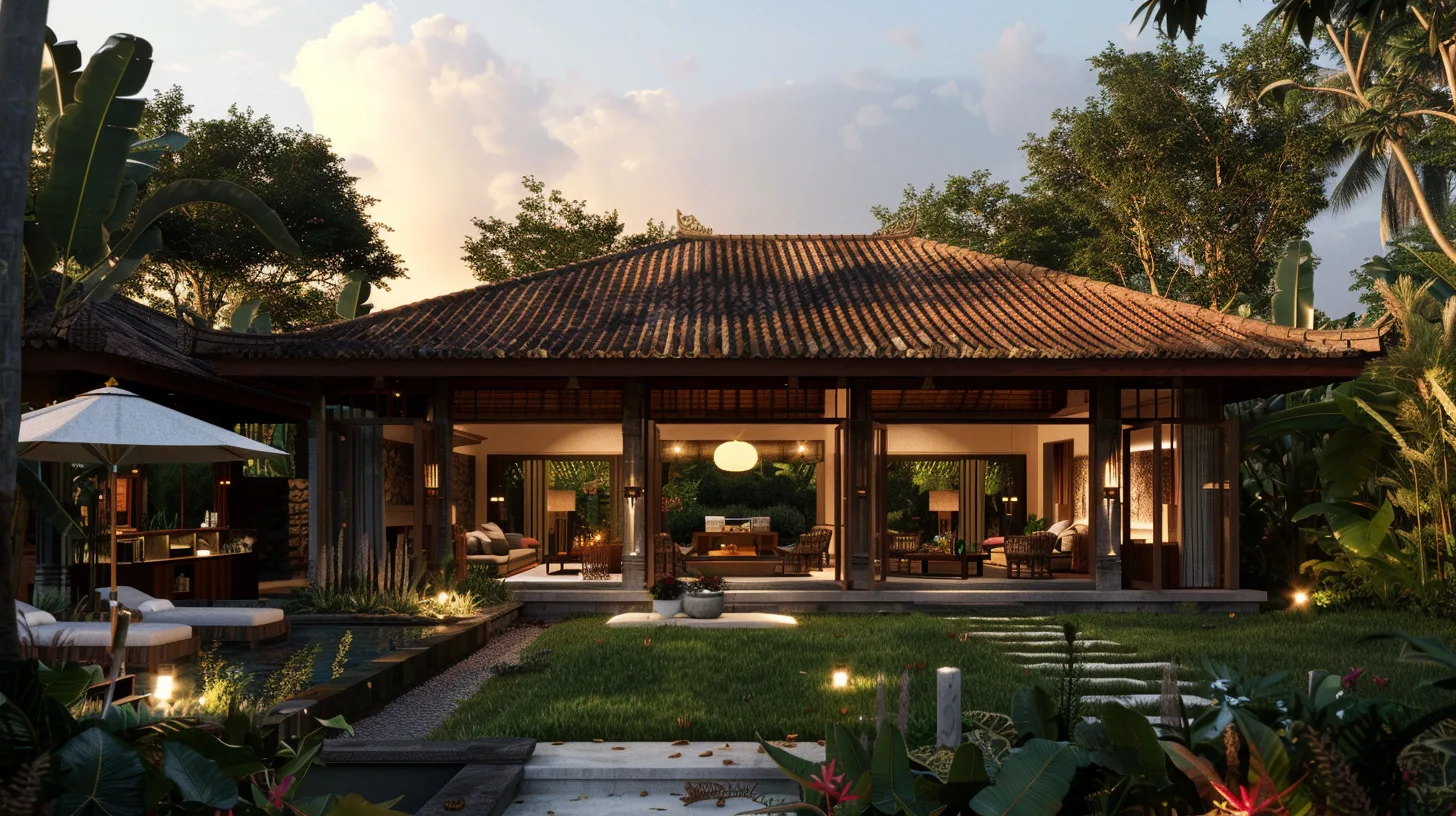 Extérieur de villa 4 chambres style balinais traditionnel avec piscine privée à Bali par Genesis