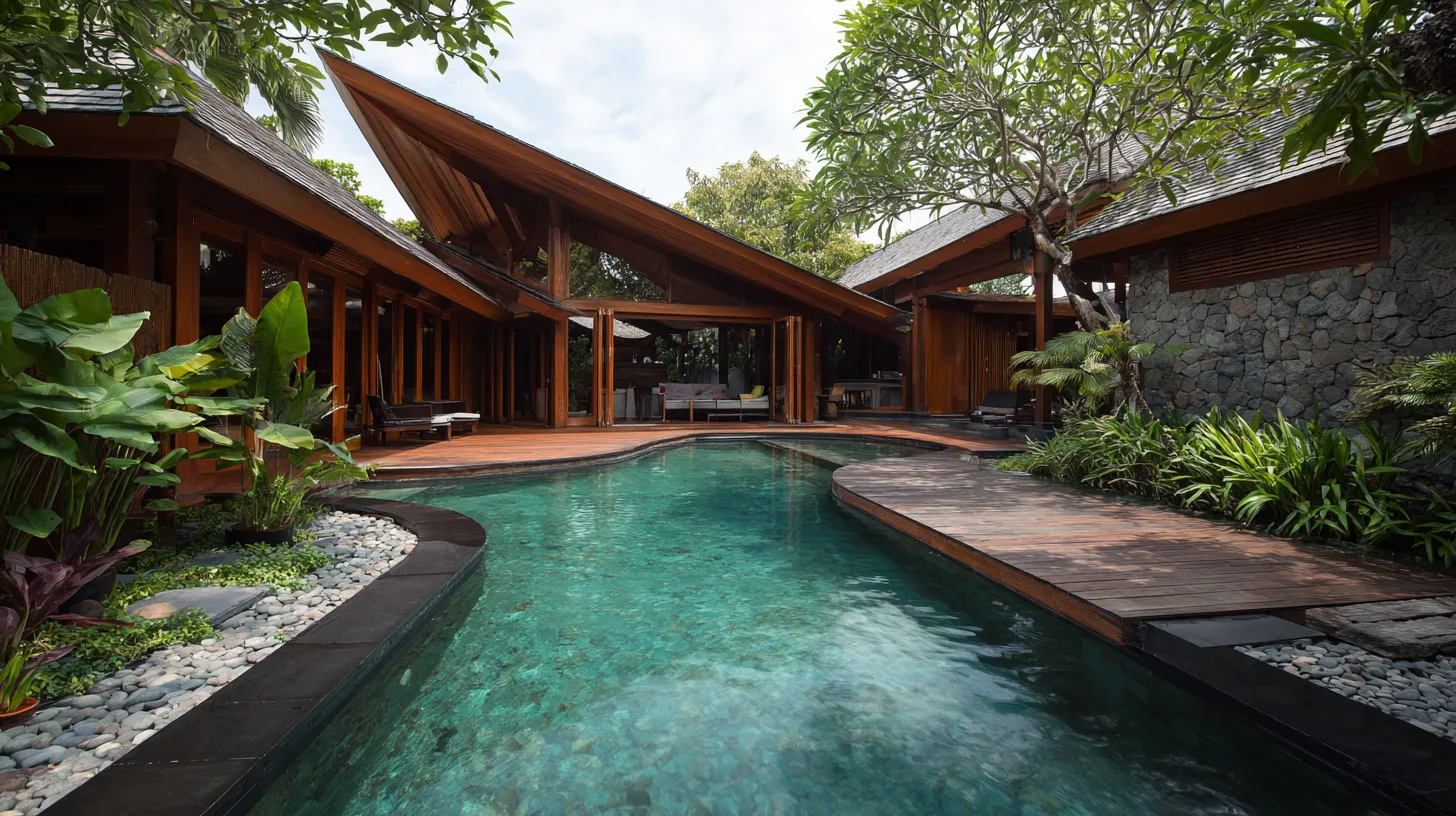 Extérieur de villa 3 chambres style tropical moderne avec aménagement paysager à Bali par Genesis