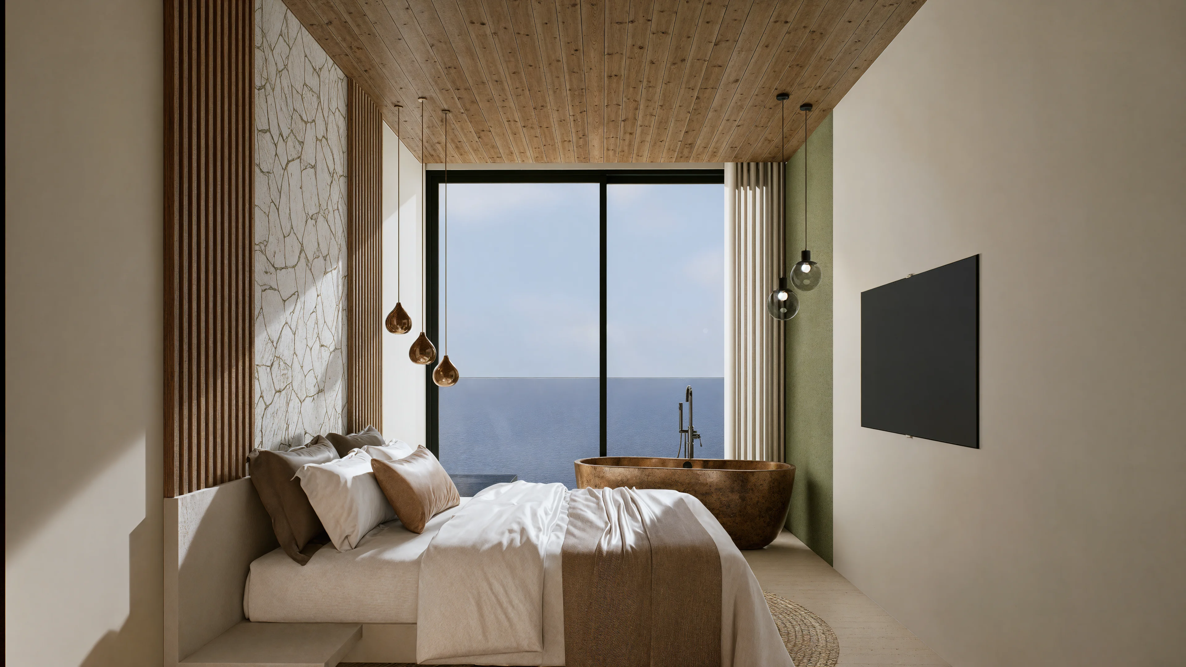 Chambre avec baignoire vue océan de la villa Cliffside, Uluwatu
