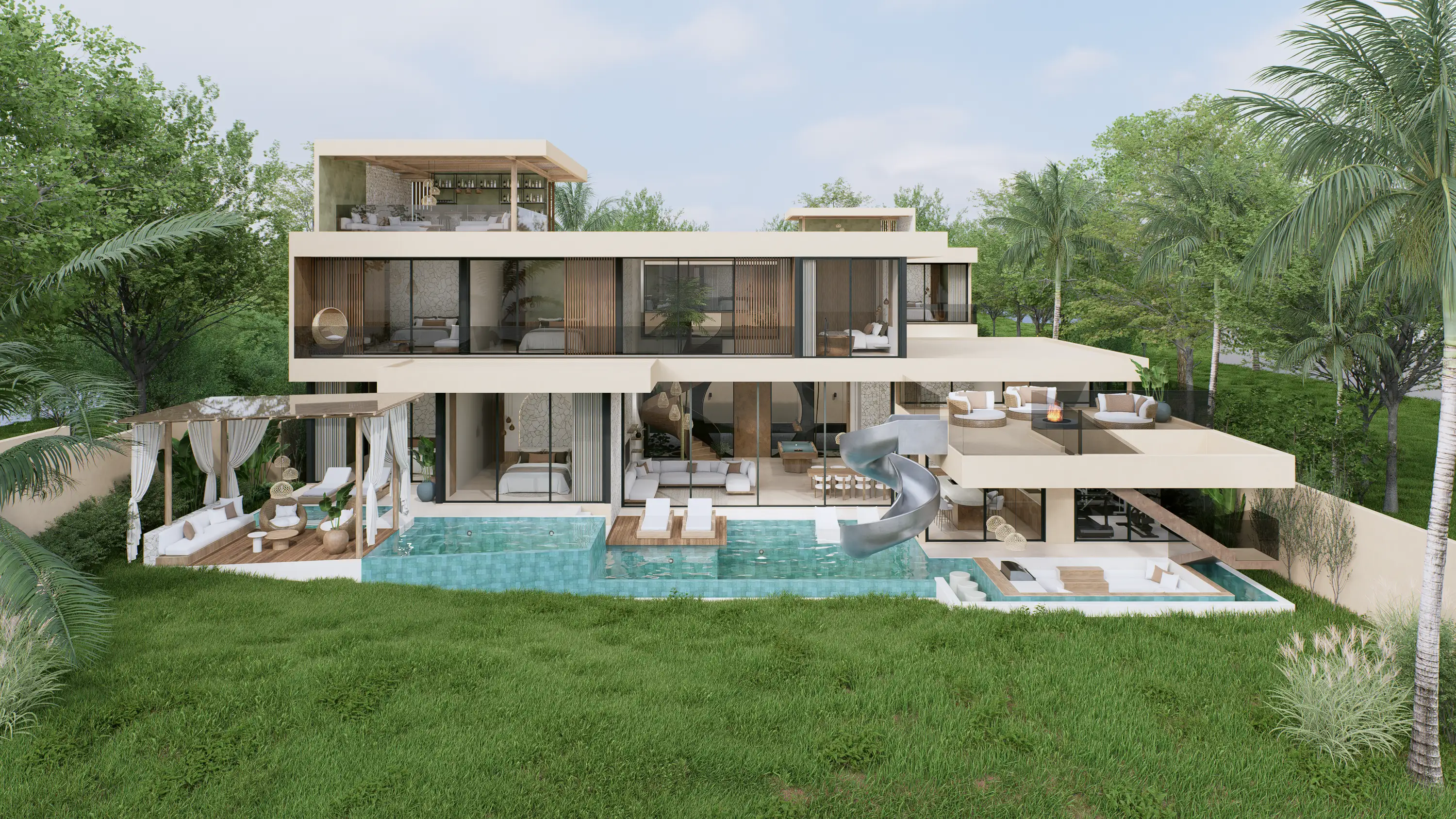 Villa Nunggalan en bord de falaise avec piscine et toboggan, Uluwatu Bali