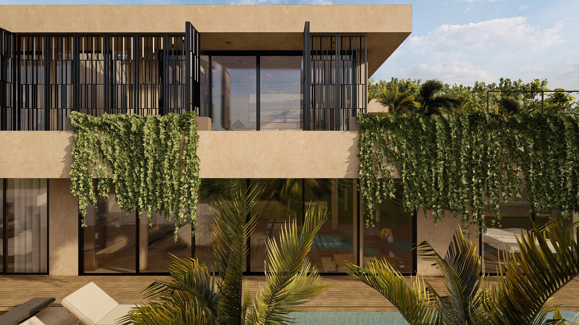 Bali Art 4-bedroom villa facade in Uluwatu with contemporary tropical architecture