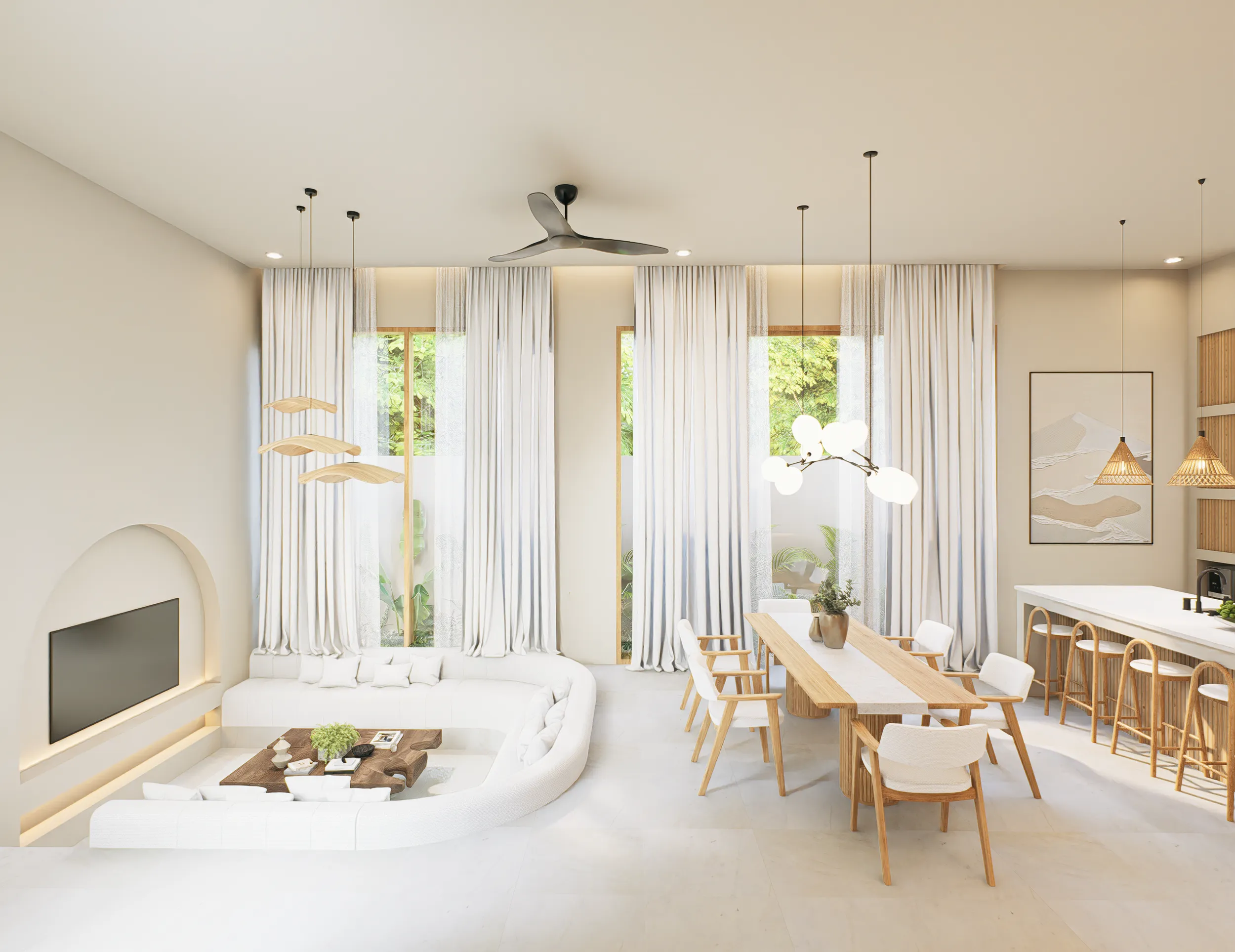 Open-plan living room of Genesis Kedungu villa with modern architecture