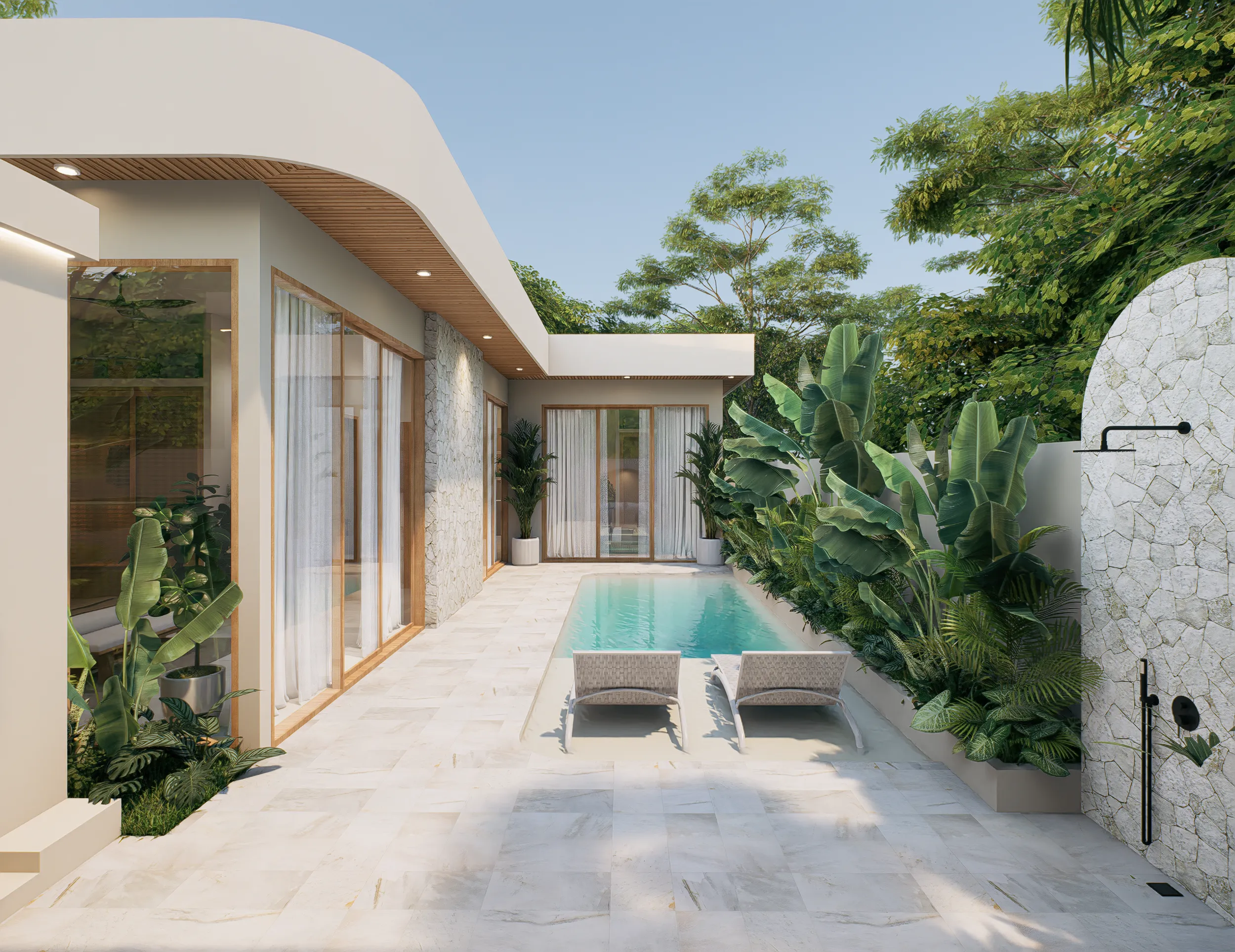 Villa Genesis Kedungu avec piscine et cour intérieure moderne face aux rizières