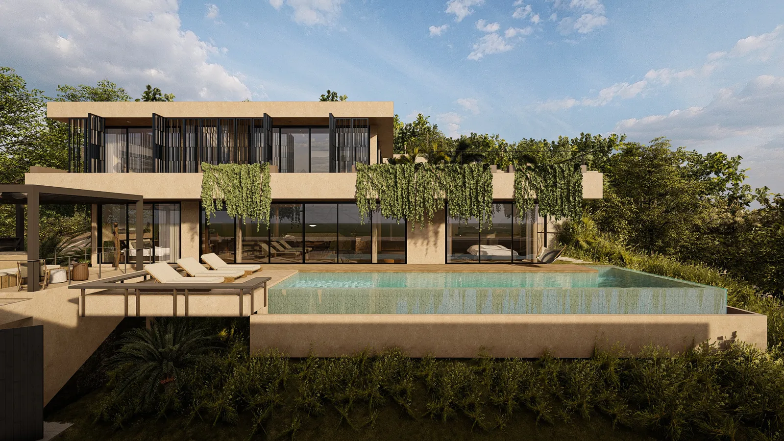 Façade de la villa Bali Art 4 chambres, exemple de construction à Bali
