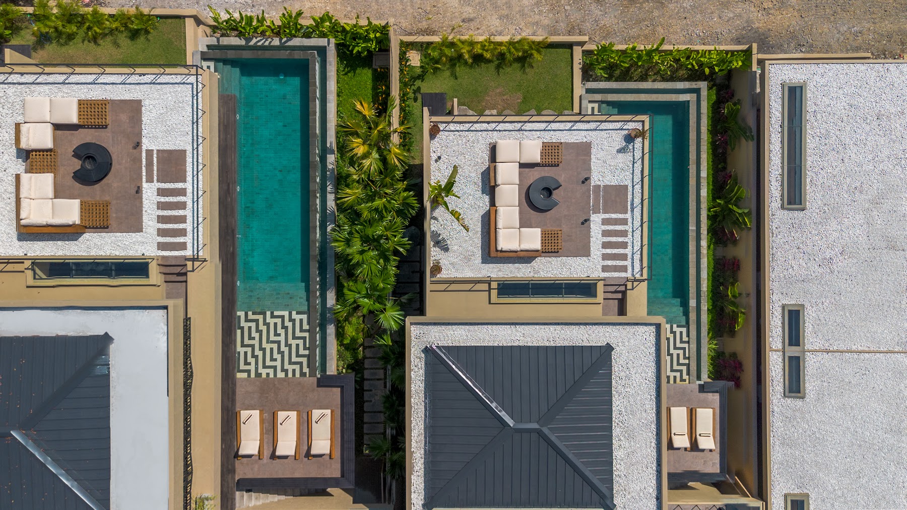 Vue drone du complexe Bali Art Villas terminé par Genesis Bali