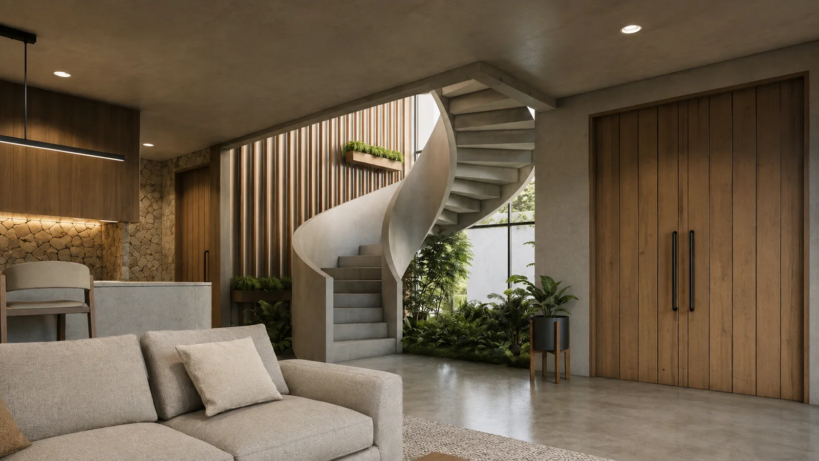 Lombok Elyes Villa · interior spiral staircase