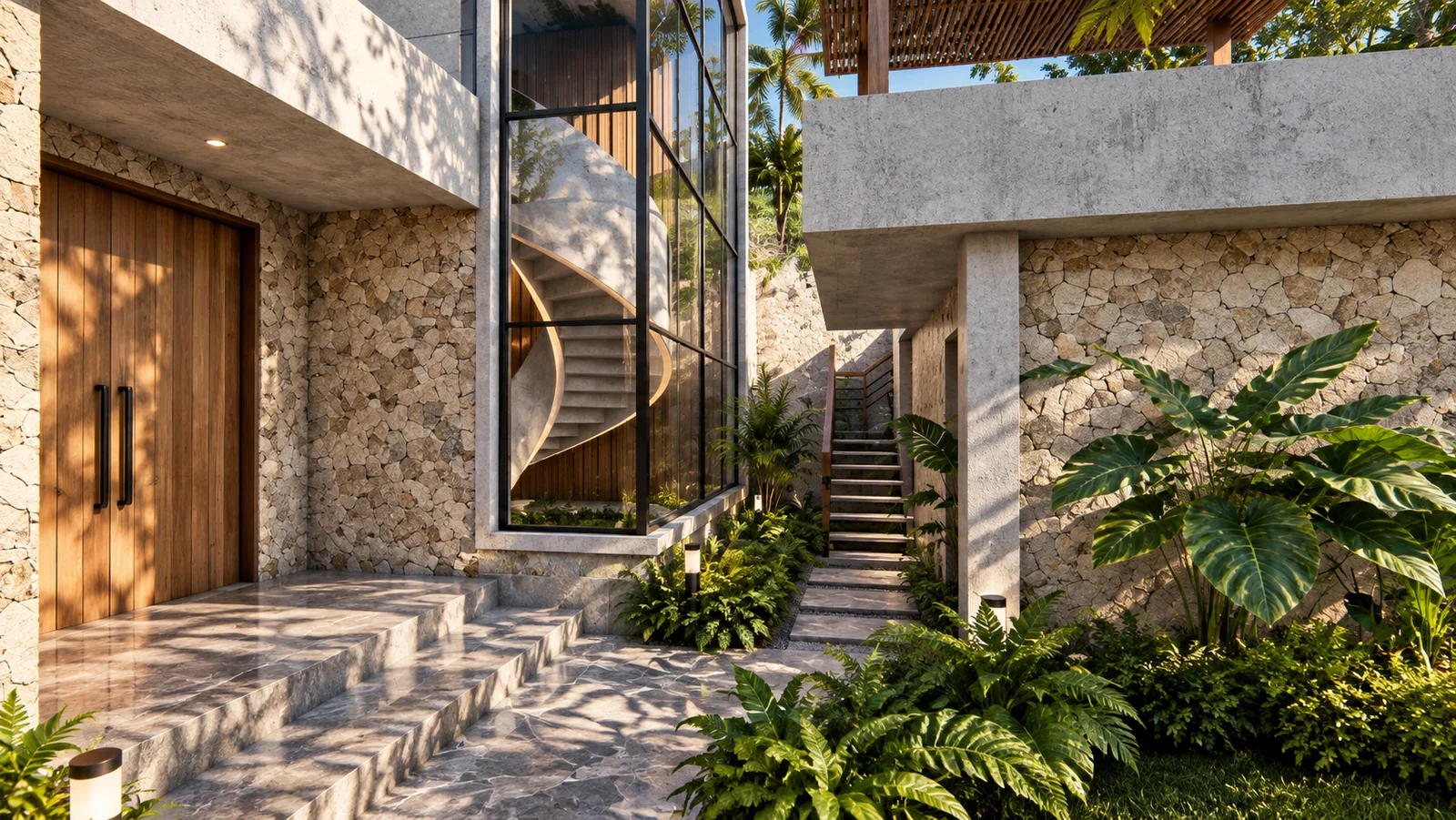 Lombok Elyes Villa · spiral staircase seen from outside