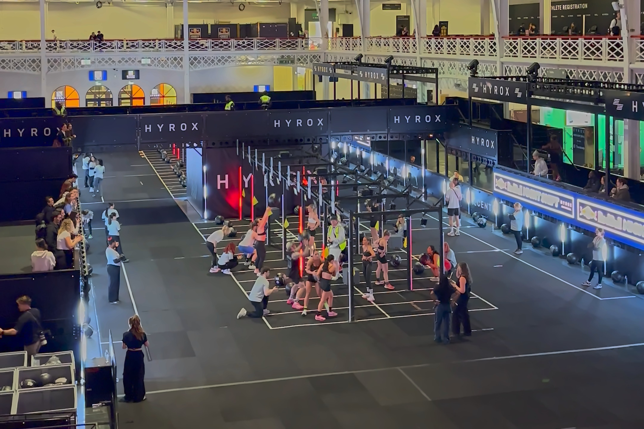 Wall balls are the final station, set out in marked lanes at the Red Bull Night Shift, Olympia.