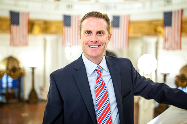 close focus front portrait of Senator Chris Gebhard