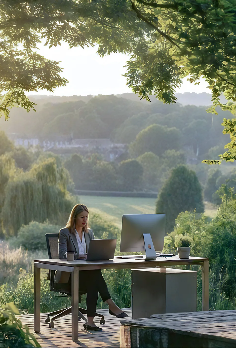Woman working in open field