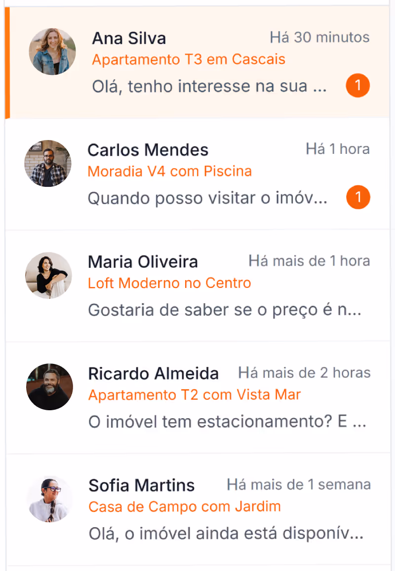 Imagem da lista de mensagens dentro do chat da UProperty Market.