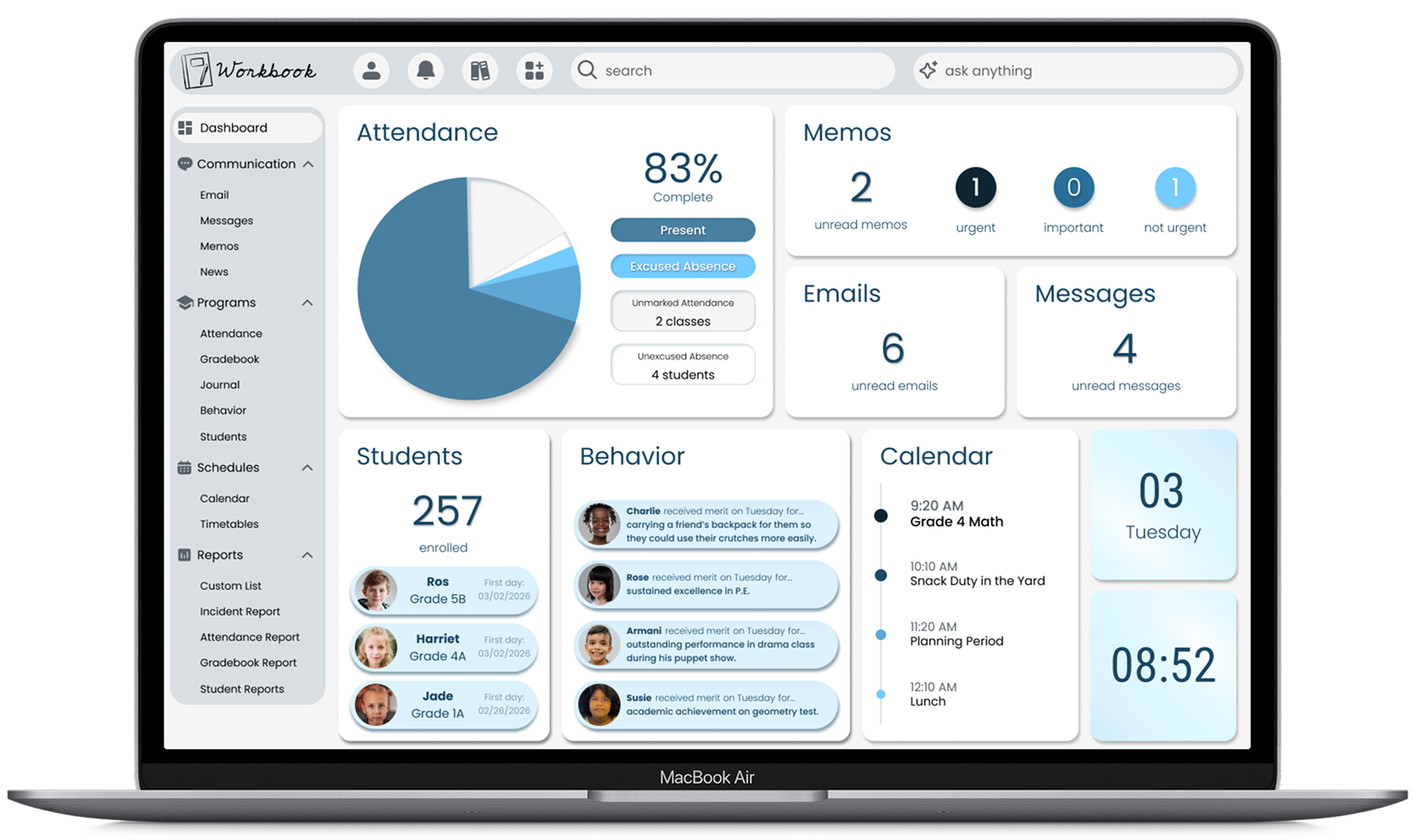 Education dashboard project overview showing consolidated school management interface