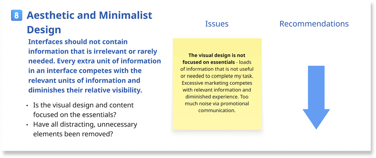 Presentation of Nielsen's Aesthetic and Minimalist Design principle violations