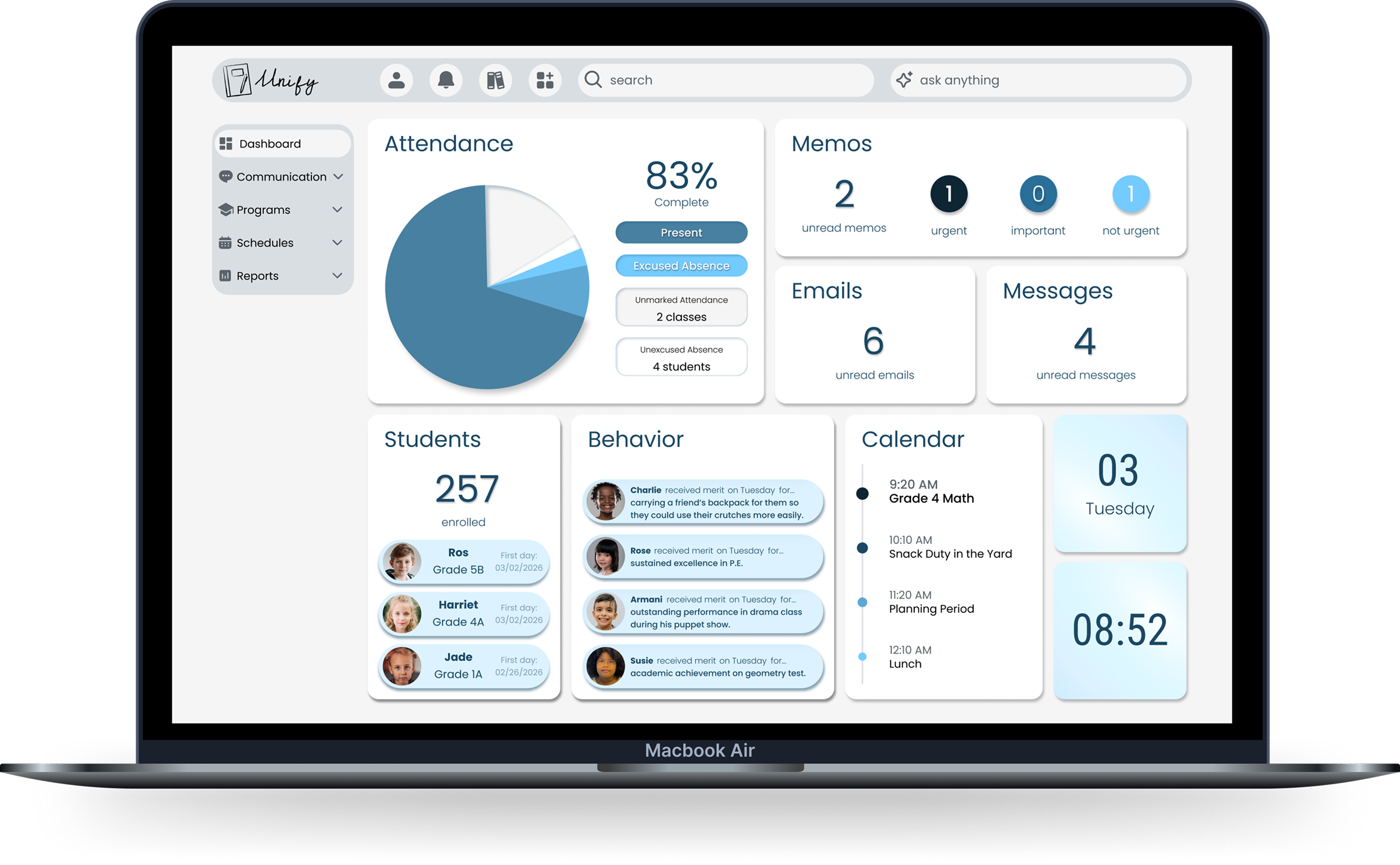 Education dashboard project overview showing consolidated school management interface
